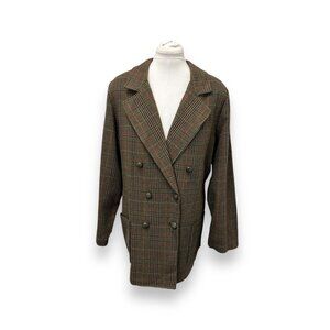 Vintage Erminia Womens Tweed Plaid Double-Breasted Blazer Coat Acrylic Wool 2X